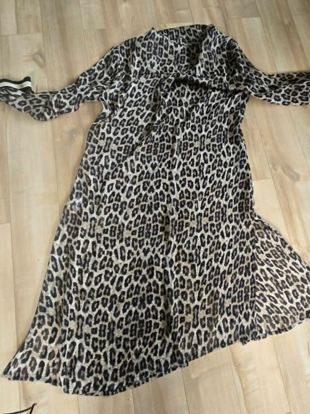 Frank Lyman Leopard Print Shirt Dress Metallic Gold Sz 8